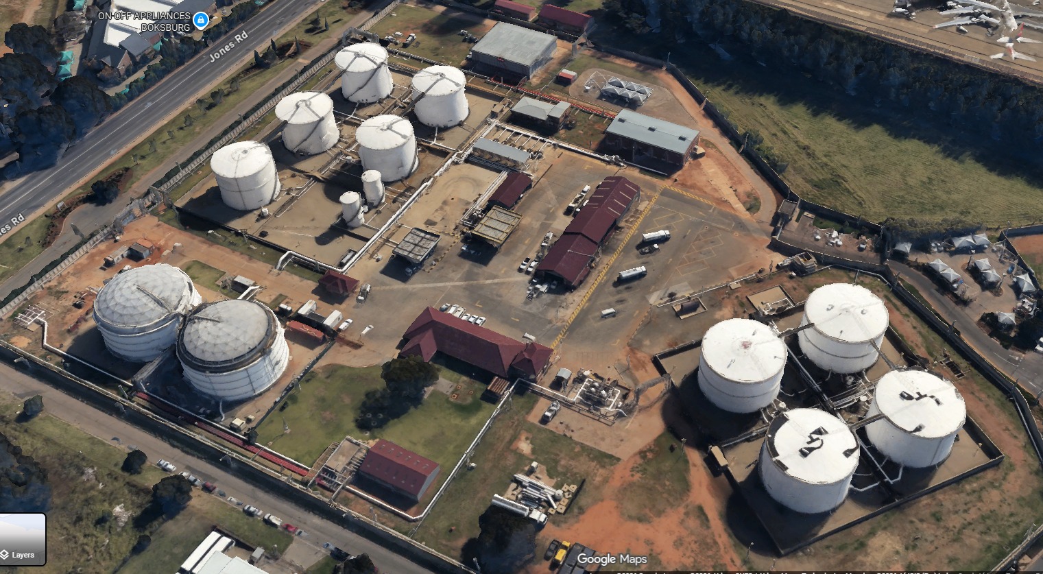 Aerial view — ACSA Skytanks fuel tank farm facility